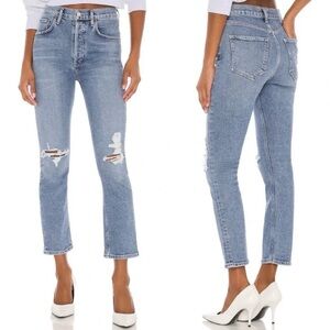 Agolde Blue Distressed Ankle Jeans